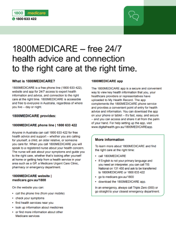 Fact sheet about the 1800MEDICARE service