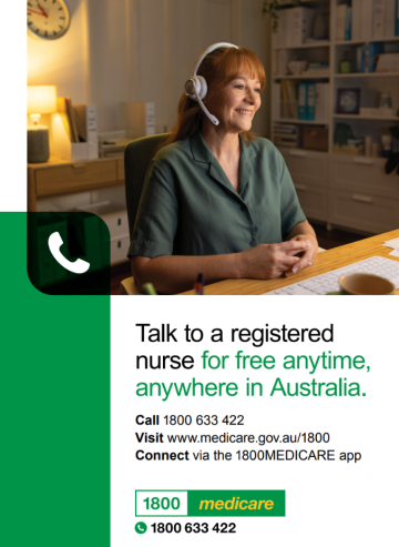 Poster explaining that you can talk to a registered nurse for free in Australia