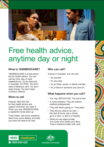 Image of a fact sheet that provides information about 1800MEDICARE for First Nations people.