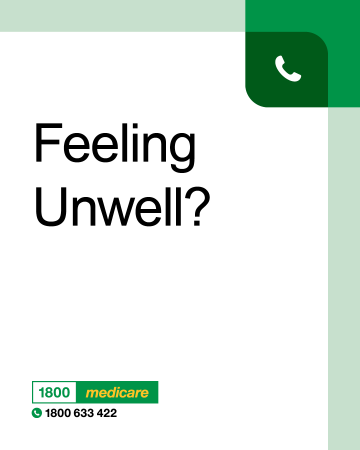 Social media tile promoting 1800MEDICARE. Text reads: 'Feeling unwell?'