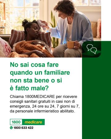 Social media tile promoting 1800MEDICARE. Text reads: Not sure what to do when someone in your family is sick or injured? Ask 1800MEDICARE for free, non-emergency health advice, 24/7 from registered nurses.