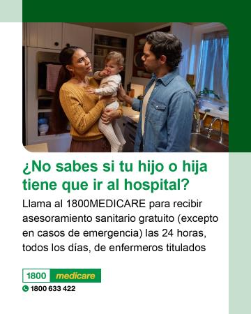 Social media tile promoting 1800MEDICARE. Text reads: Not sure if your child needs to go to hospital? Ask 1800MEDICARE for free, non-emergency health advice, 24/7 from registered nurses. 