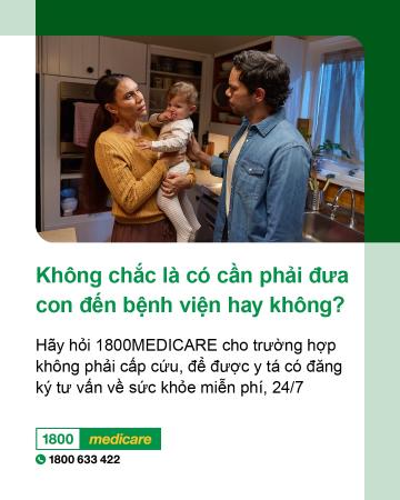Social media tile promoting 1800MEDICARE. Text reads: Not sure if your child needs to go to hospital? Ask 1800MEDICARE for free, non-emergency health advice, 24/7 from registered nurses. 