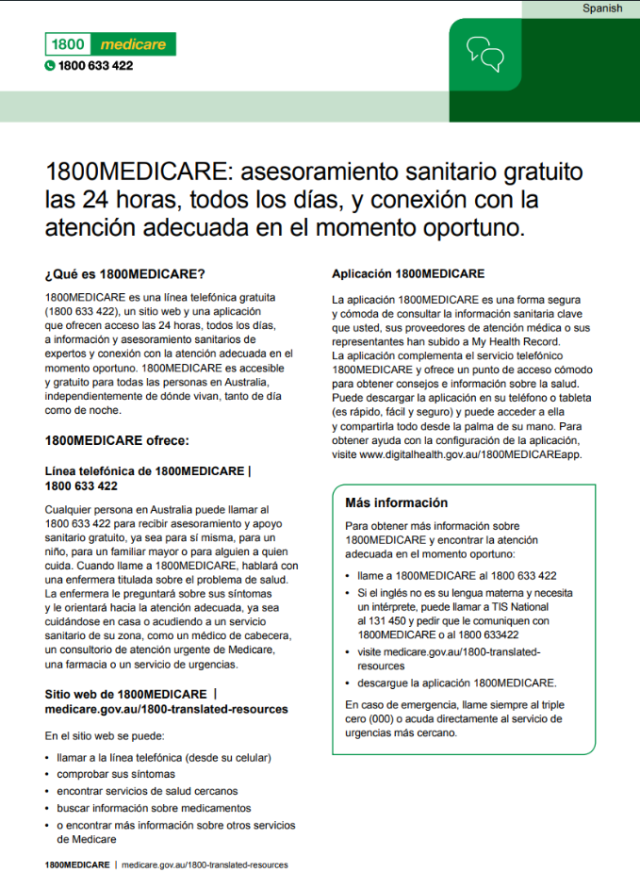 Fact sheet about the 1800MEDICARE service in Spanish
