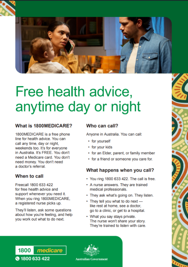 Image of a fact sheet that provides information about 1800MEDICARE for First Nations people.