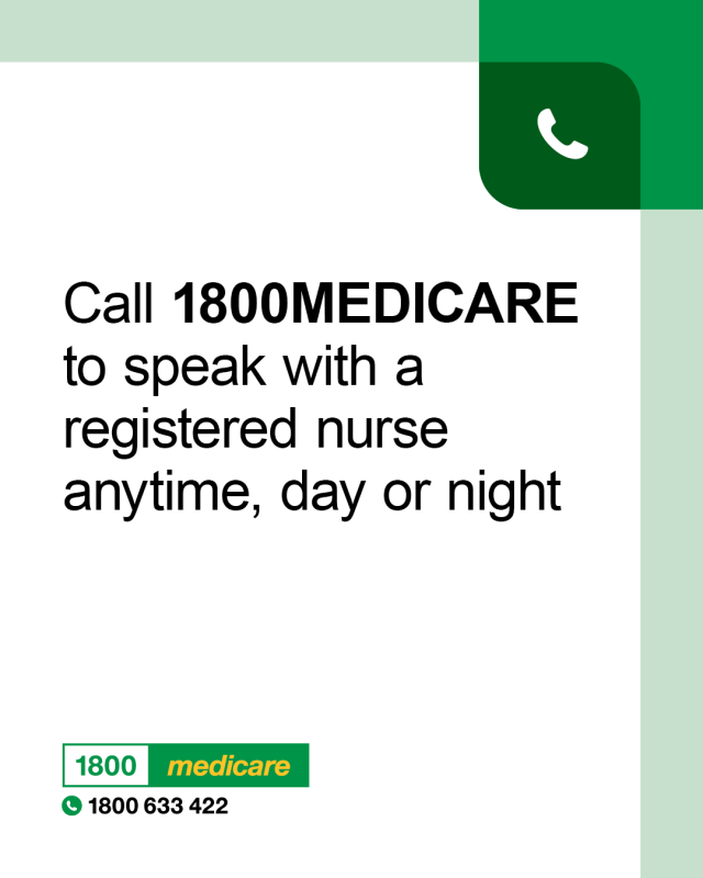 Social media tile promoting 1800MEDICARE. Text reads: 'Call 1800MEDICARE to speak with a registered nurse anytime, day or night'