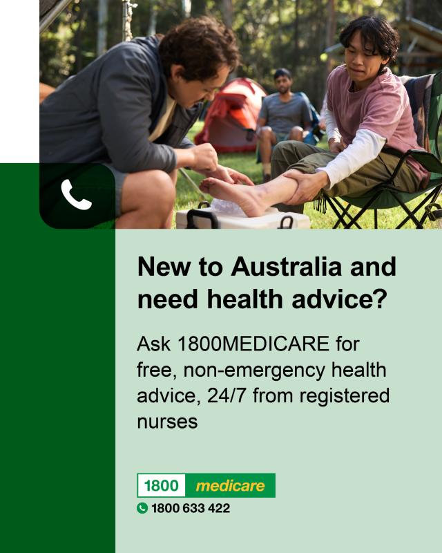 New to Australia and need health advice fact sheet depicts a person receiving first aid on their ankle