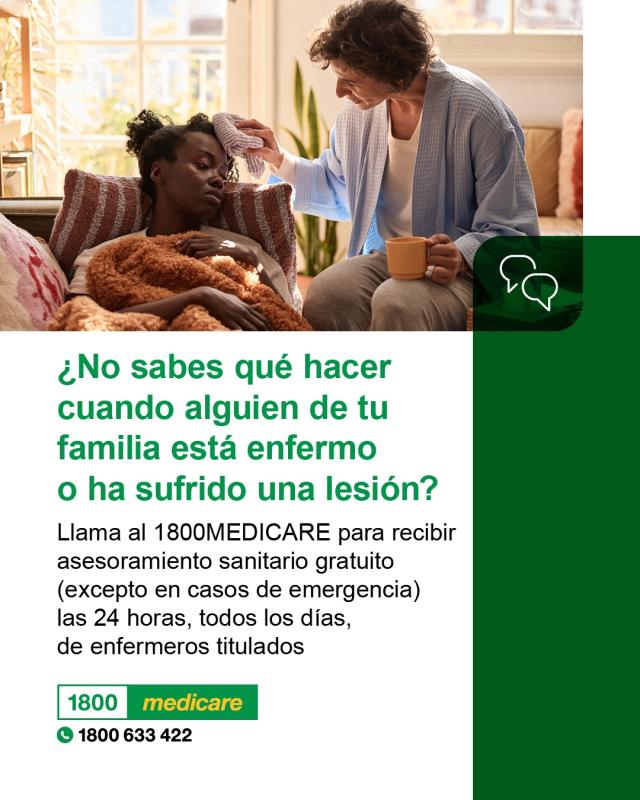 Social media tile promoting 1800MEDICARE. Text reads: Not sure what to do when someone in your family is sick or injured? Ask 1800MEDICARE for free, non-emergency health advice, 24/7 from registered nurses.