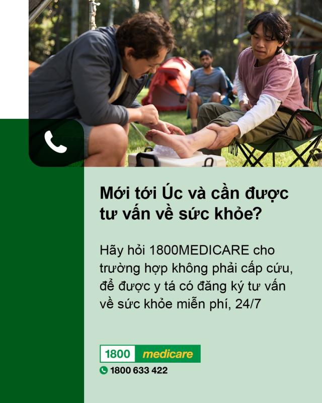 New to Australia and need health advice Vietnamese fact sheet depicts a person receiving first aid on their ankle